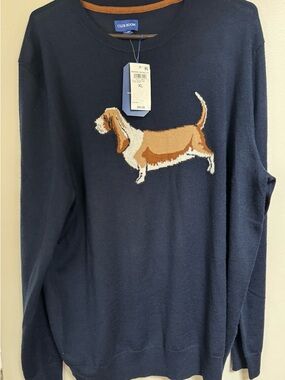 Club Room Navy Sweater with Basset Hound Motif